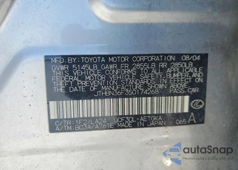 2005 Lexus Ls 430 z USA, uszkodzony, nr VIN JTHBN36F350174268